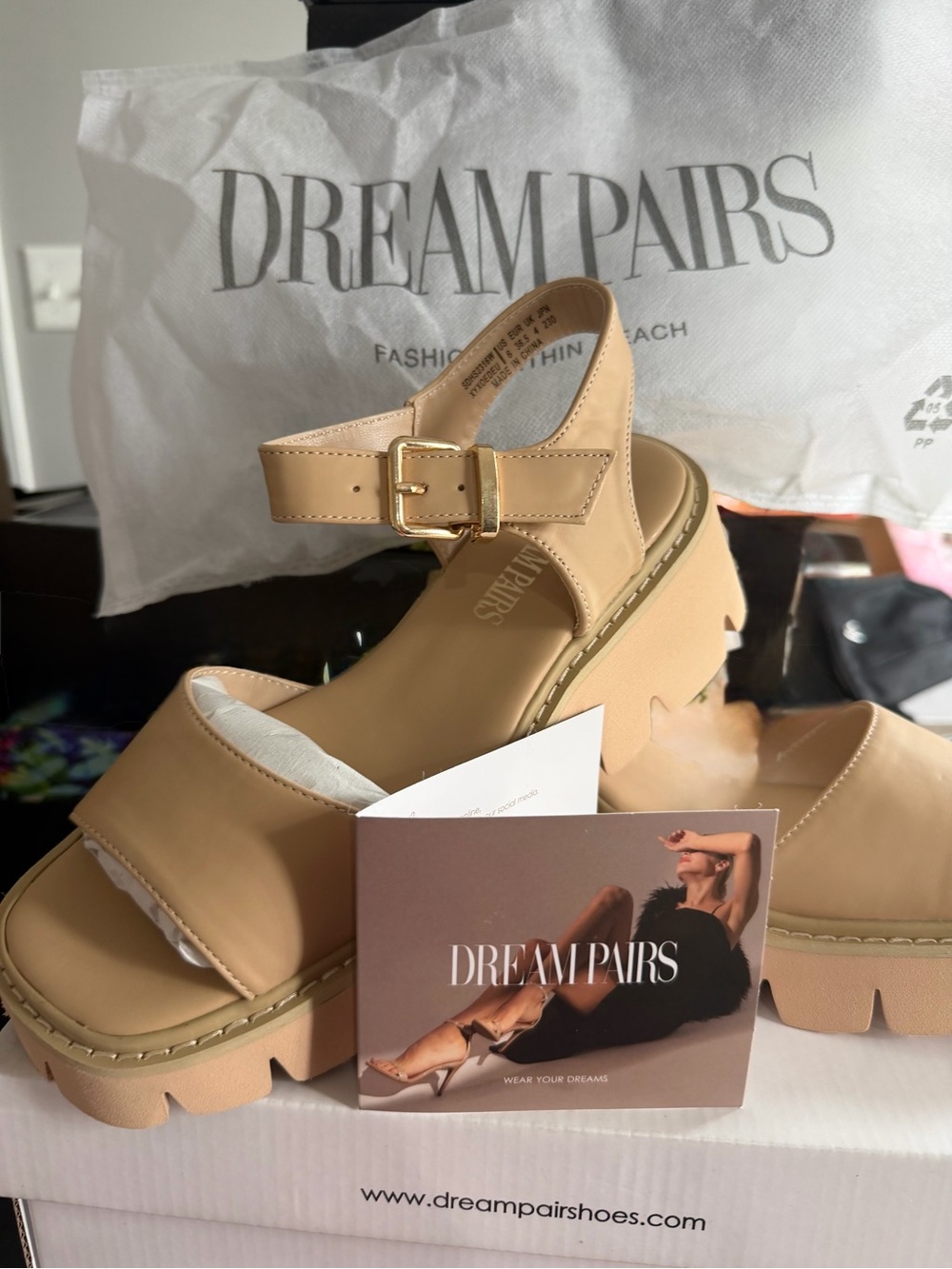Dream Pairs Women's nude Platform Sandal with Buckle retails $43